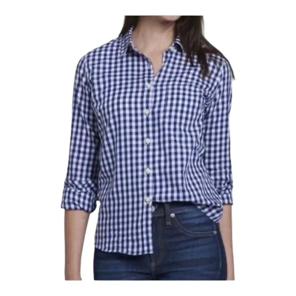 UNTUCKit‎ Womens Belleza Button Up Long Sleeve Shirt Size 4 Blue Gingham Top